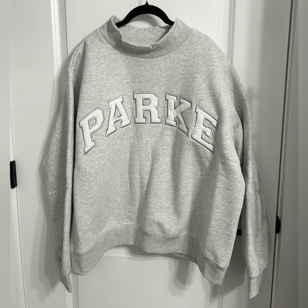 Parke Varsity Fleece Lined Mock Neck Sweatshirt Metallic/White - L/XL - Picture 6 of 13